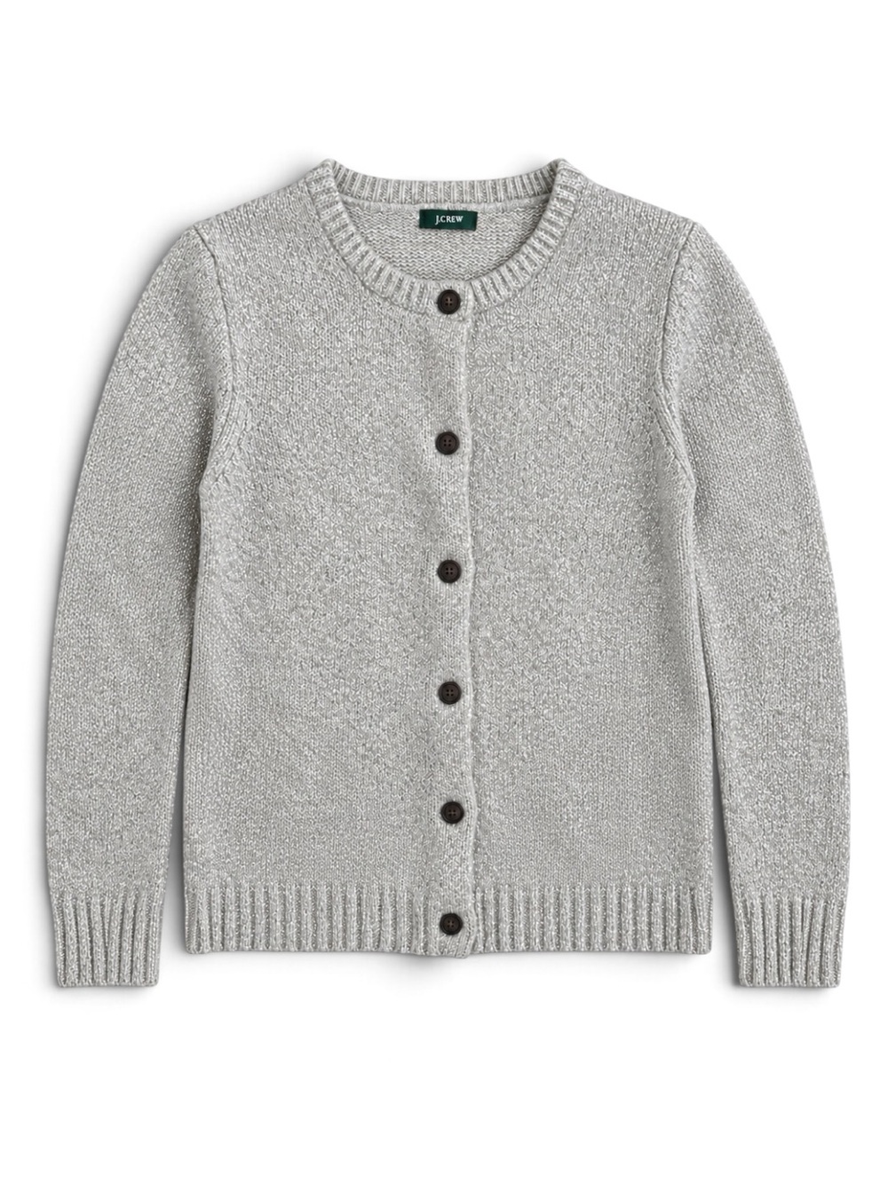 J. Crew Sparkle Metallic Button Cardigan Holiday Sweater Silver Girls Medium